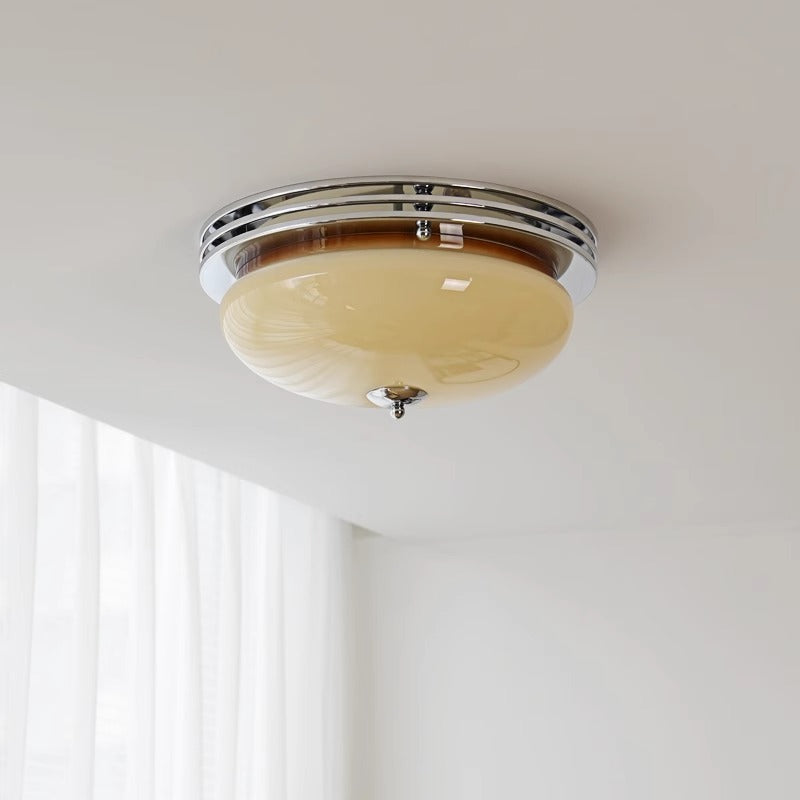 Contemporary Nordic Round Hardware Glass Shade LED Flush Mount Ceiling Light For Living Room