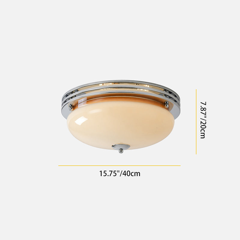 Contemporary Nordic Round Hardware Glass Shade LED Flush Mount Ceiling Light For Living Room