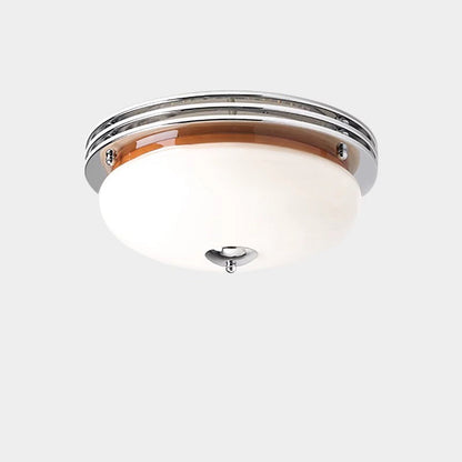 Contemporary Nordic Round Hardware Glass Shade LED Flush Mount Ceiling Light For Living Room