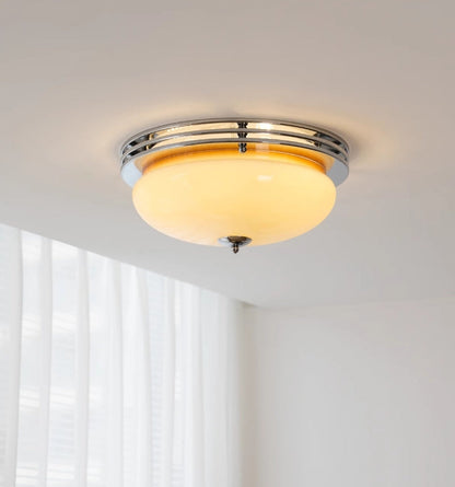 Contemporary Nordic Round Hardware Glass Shade LED Flush Mount Ceiling Light For Living Room