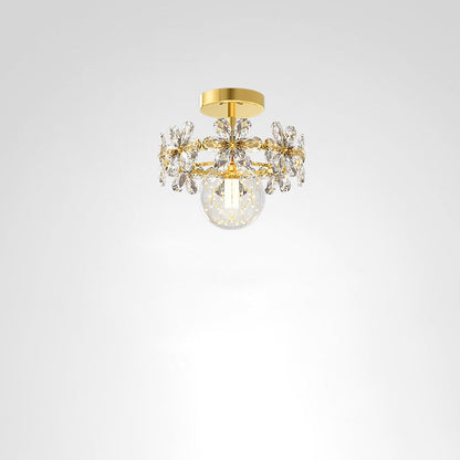 Contemporary Luxury Iron Crystal Petal LED Semi-Flush Mount Ceiling Light For Living Room