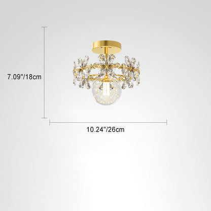 Contemporary Luxury Iron Crystal Petal LED Semi-Flush Mount Ceiling Light For Living Room