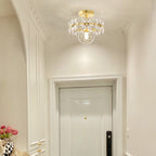 Contemporary Luxury Iron Crystal Petal LED Semi-Flush Mount Ceiling Light For Living Room