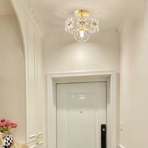 Contemporary Luxury Iron Crystal Petal LED Semi-Flush Mount Ceiling Light For Living Room