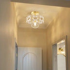 Contemporary Luxury Iron Crystal Petal LED Semi-Flush Mount Ceiling Light For Living Room