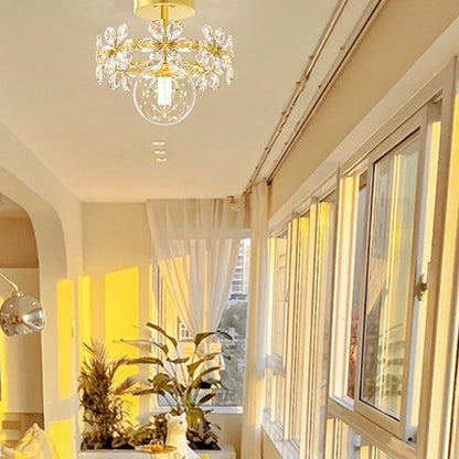 Contemporary Luxury Iron Crystal Petal LED Semi-Flush Mount Ceiling Light For Living Room
