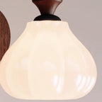 Contemporary Retro Ash Wood Flower Bud Glass Shade LED Pendant Light For Living Room