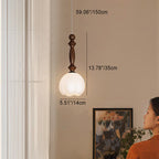 Contemporary Retro Ash Wood Flower Bud Glass Shade LED Pendant Light For Living Room