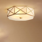 Contemporary Luxury Copper Glass Cylinder 4-Light Flush Mount Ceiling Light For Bedroom