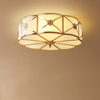 Contemporary Luxury Copper Glass Cylinder 4-Light Flush Mount Ceiling Light For Bedroom