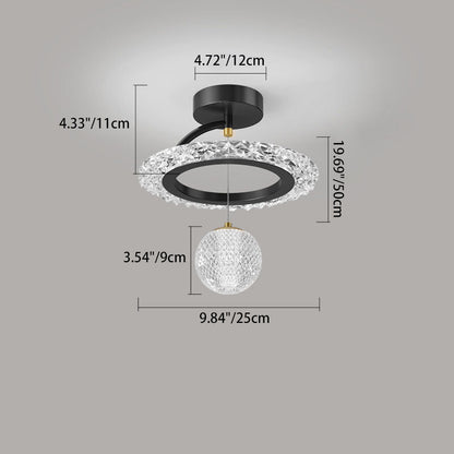 Contemporary Luxury Iron Acrylic Geometric Circle Ring LED Semi-flush Mount Ceiling Light for Living Room