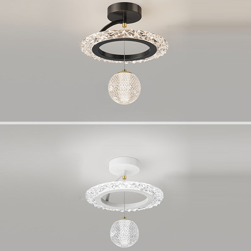 Contemporary Luxury Iron Acrylic Geometric Circle Ring LED Semi-flush Mount Ceiling Light for Living Room