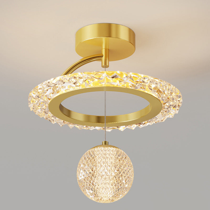 Contemporary Luxury Iron Acrylic Geometric Circle Ring LED Semi-flush Mount Ceiling Light for Living Room
