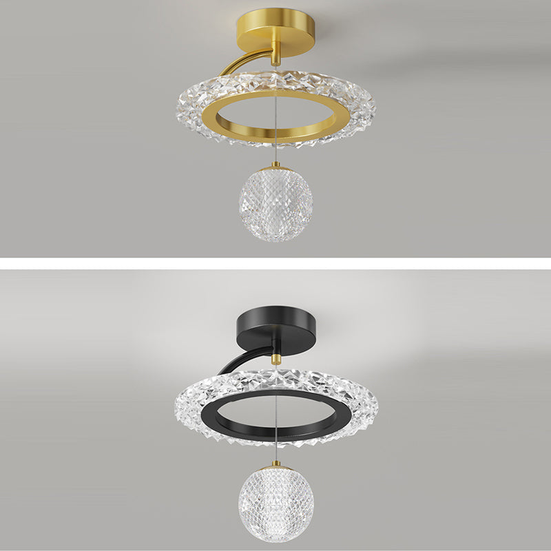 Contemporary Luxury Iron Acrylic Geometric Circle Ring LED Semi-flush Mount Ceiling Light for Living Room