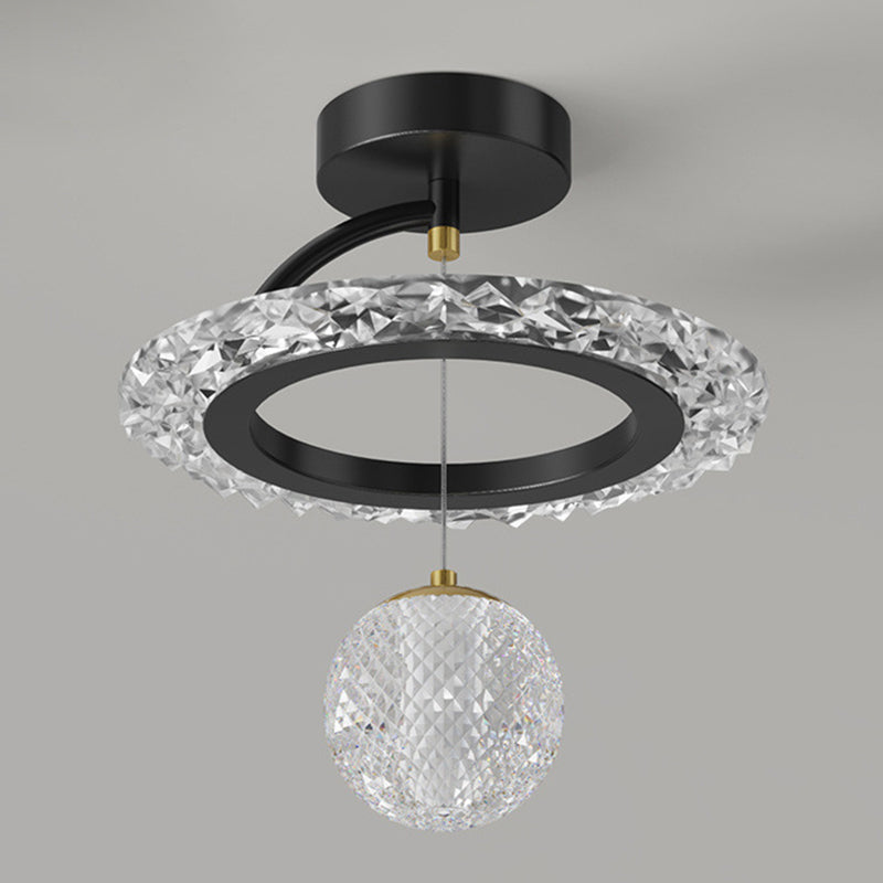 Contemporary Luxury Iron Acrylic Geometric Circle Ring LED Semi-flush Mount Ceiling Light for Living Room