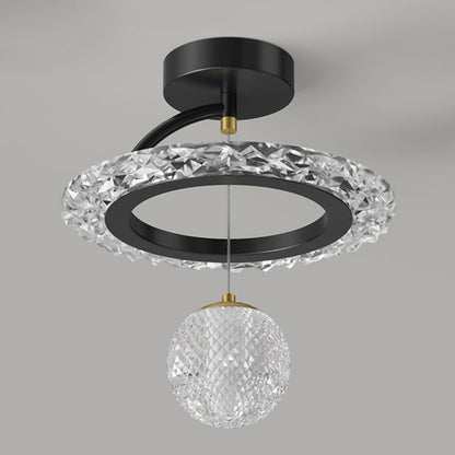 Contemporary Luxury Iron Acrylic Geometric Circle Ring LED Semi-flush Mount Ceiling Light for Living Room