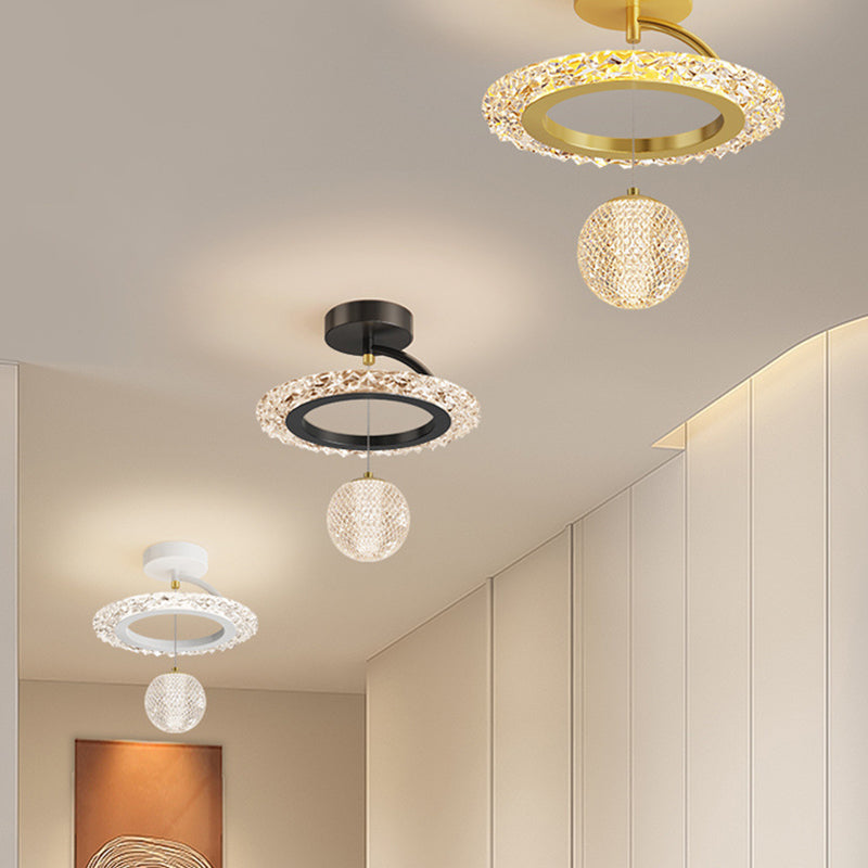 Contemporary Luxury Iron Acrylic Geometric Circle Ring LED Semi-flush Mount Ceiling Light for Living Room