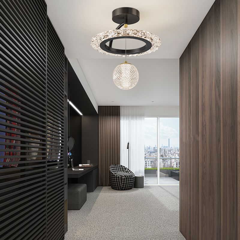 Contemporary Luxury Iron Acrylic Geometric Circle Ring LED Semi-flush Mount Ceiling Light for Living Room