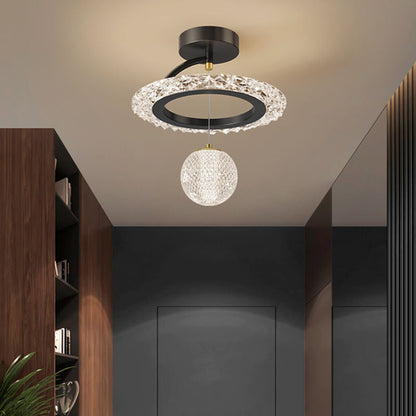 Contemporary Luxury Iron Acrylic Geometric Circle Ring LED Semi-flush Mount Ceiling Light for Living Room