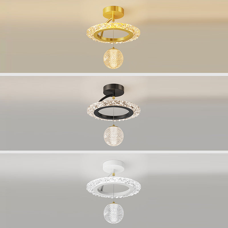 Contemporary Luxury Iron Acrylic Geometric Circle Ring LED Semi-flush Mount Ceiling Light for Living Room