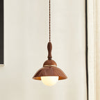 Contemporary Retro Semicircle Solid Wood Ceramic 1-Light Pendant Light For Living Room