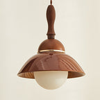 Contemporary Retro Semicircle Solid Wood Ceramic 1-Light Pendant Light For Living Room