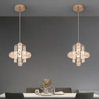 Contemporary Luxury Dual Circle Crystal Ring Glass Beads 1-Light Pendant Light For Living Room