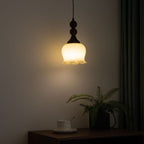 Traditional French Iron Wood Flower Shade 1-Light Pendant Light For Living Room