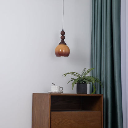 Traditional Vintage Glass Spherical Shade Solid Wood 1-light Pendant Light for Living Room