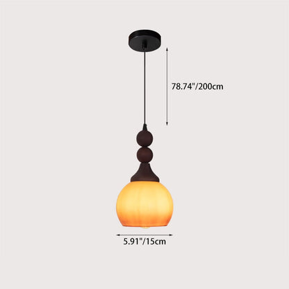 Traditional Vintage Glass Spherical Shade Solid Wood 1-light Pendant Light for Living Room