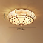 Contemporary Luxury Brass Frame Vertical Grained Frosted Glass Round 4-Light Flush Mount Ceiling Light For Bedroom