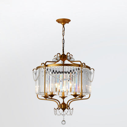Traditional French Iron Crystal Cylinder 5-Light Pendant Light For Dining Room