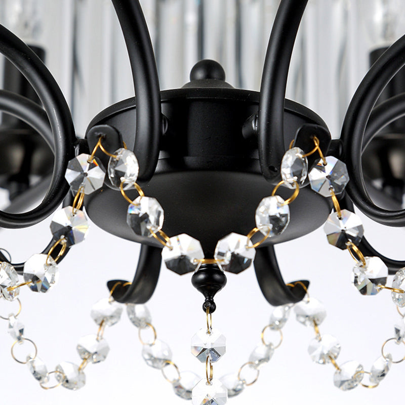 Traditional French Iron Crystal Cylinder 5-Light Pendant Light For Dining Room