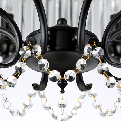Traditional French Iron Crystal Cylinder 5-Light Pendant Light For Dining Room