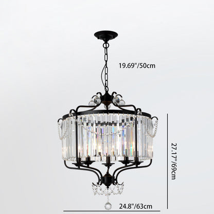Traditional French Iron Crystal Cylinder 5-Light Pendant Light For Dining Room