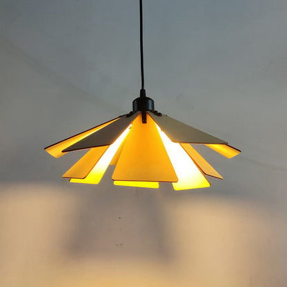 Traditional Japanese Adjustable Wood Chip Petal Shape 1-Light Pendant Light For Living Room