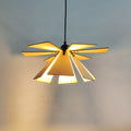 Traditional Japanese Adjustable Wood Chip Petal Shape 1-Light Pendant Light For Living Room