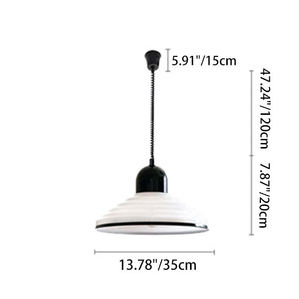 Traditional French Corrugated Glass Cone Shade 1-Light Pendant Light For Living Room