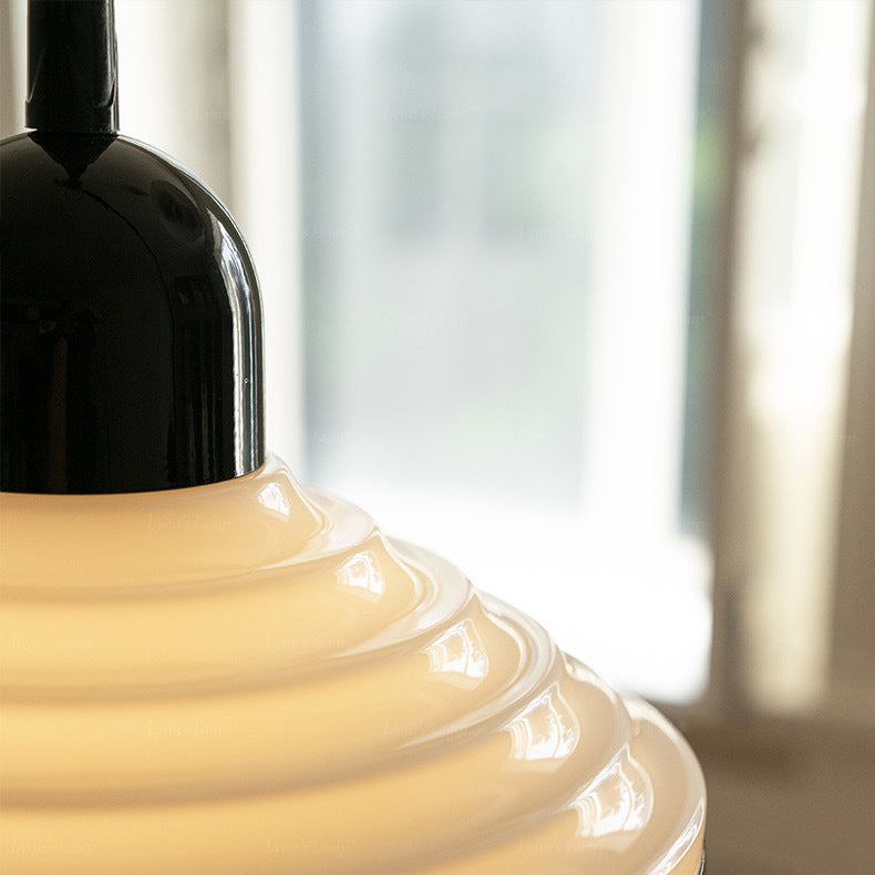 Traditional French Corrugated Glass Cone Shade 1-Light Pendant Light For Living Room