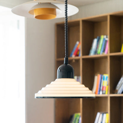 Traditional French Corrugated Glass Cone Shade 1-Light Pendant Light For Living Room
