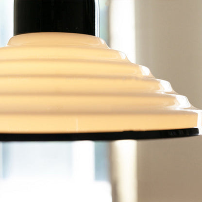 Traditional French Corrugated Glass Cone Shade 1-Light Pendant Light For Living Room