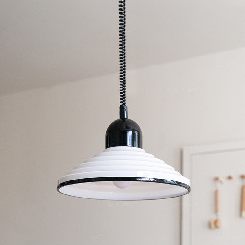 Traditional French Corrugated Glass Cone Shade 1-Light Pendant Light For Living Room