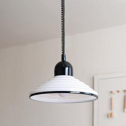 Traditional French Corrugated Glass Cone Shade 1-Light Pendant Light For Living Room