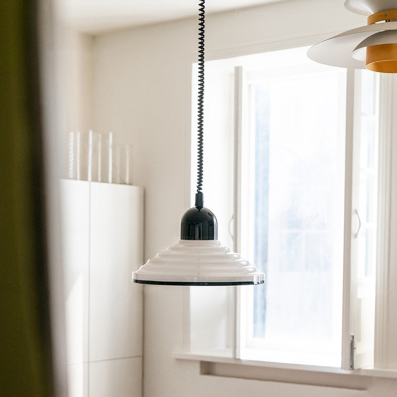 Traditional French Corrugated Glass Cone Shade 1-Light Pendant Light For Living Room