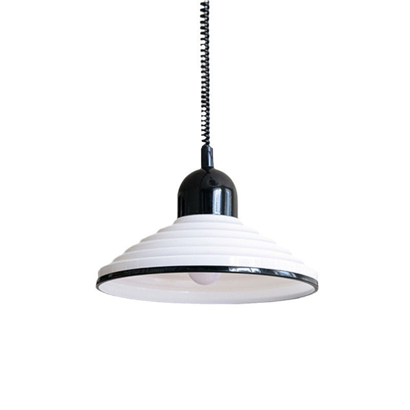 Traditional French Corrugated Glass Cone Shade 1-Light Pendant Light For Living Room