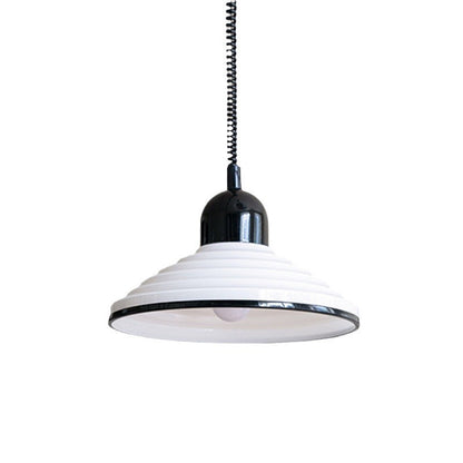 Traditional French Corrugated Glass Cone Shade 1-Light Pendant Light For Living Room