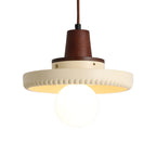 Traditional Japanese Solid Wood Resin Disc 1-Light Pendant Light For Living Room