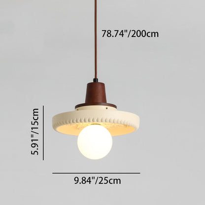 Traditional Japanese Solid Wood Resin Disc 1-Light Pendant Light For Living Room