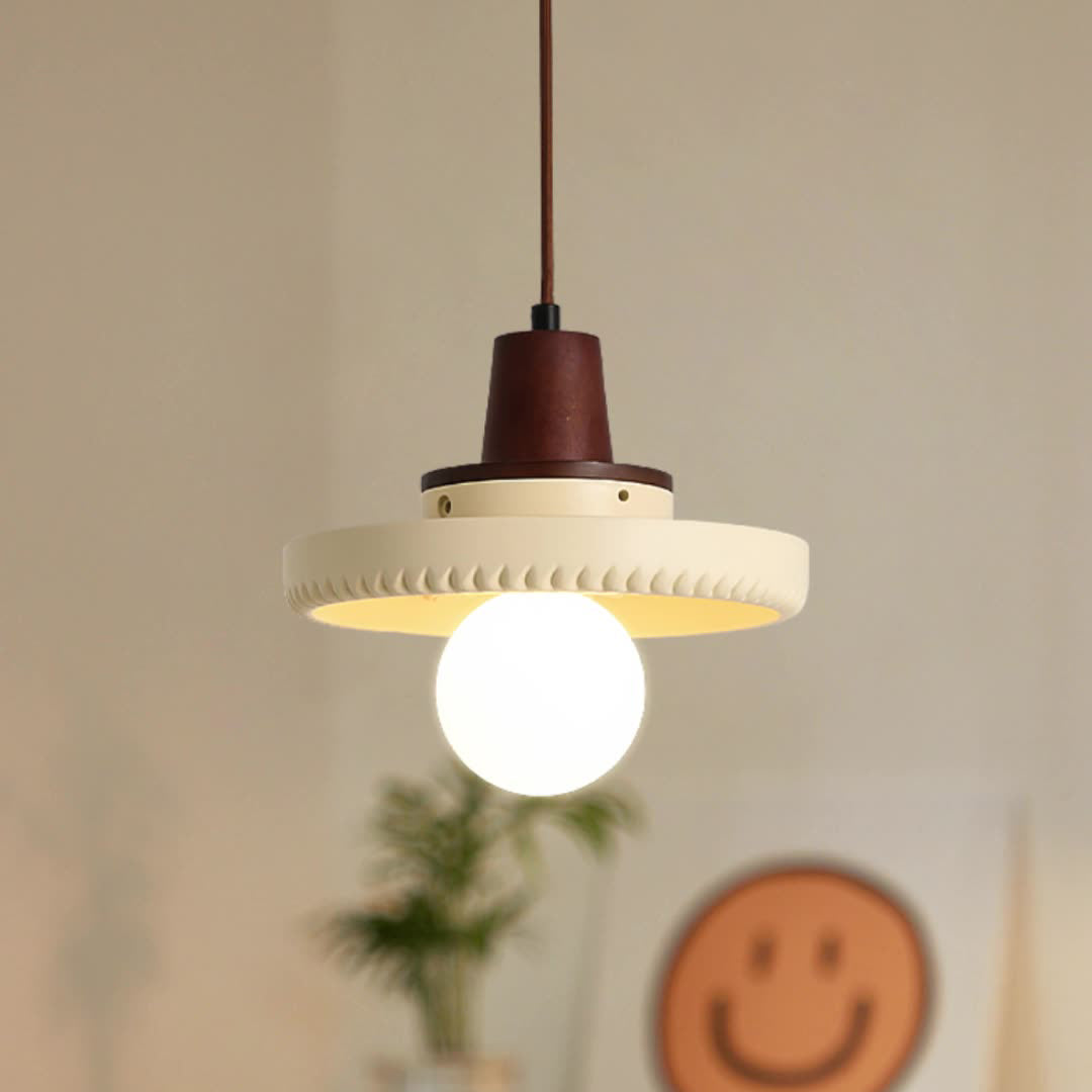 Traditional Japanese Solid Wood Resin Disc 1-Light Pendant Light For Living Room