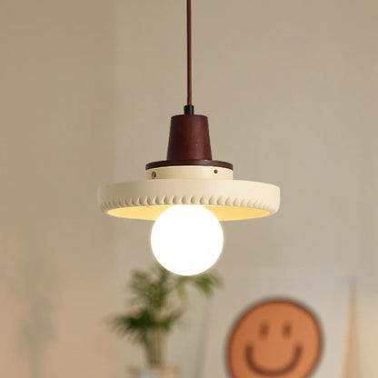 Traditional Japanese Solid Wood Resin Disc 1-Light Pendant Light For Living Room